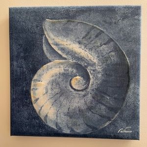 Seashell Signed Shades of Blue Giclee Canvas Art